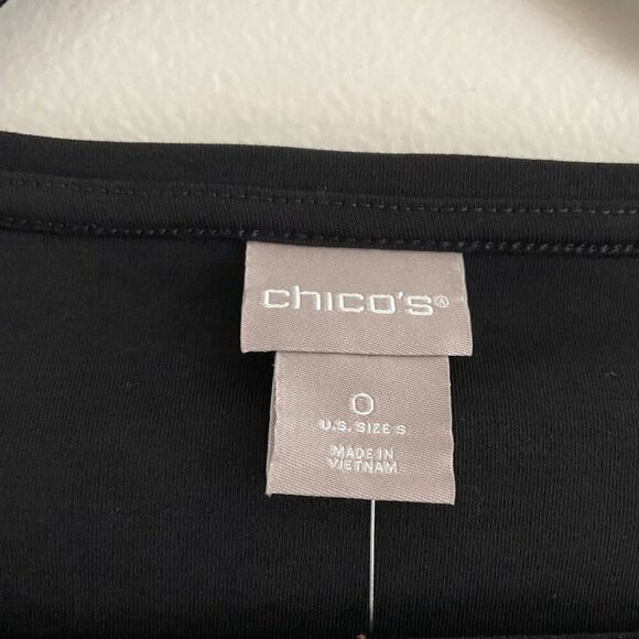 Chicos Women Sz 0 US S Black Mixed Media Short Sleeve Scoop Neck Swing Tee NWT - Picture 5 of 10